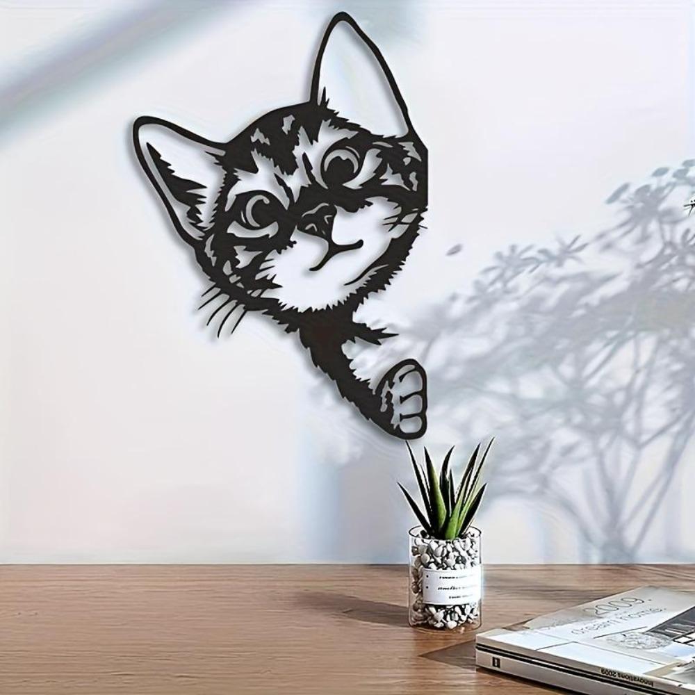 Metal Cat Wall Art Black White Design Indoor Outdoor Home Office Garden Decor Christmas Thanksgiving Gift Pet Lovers