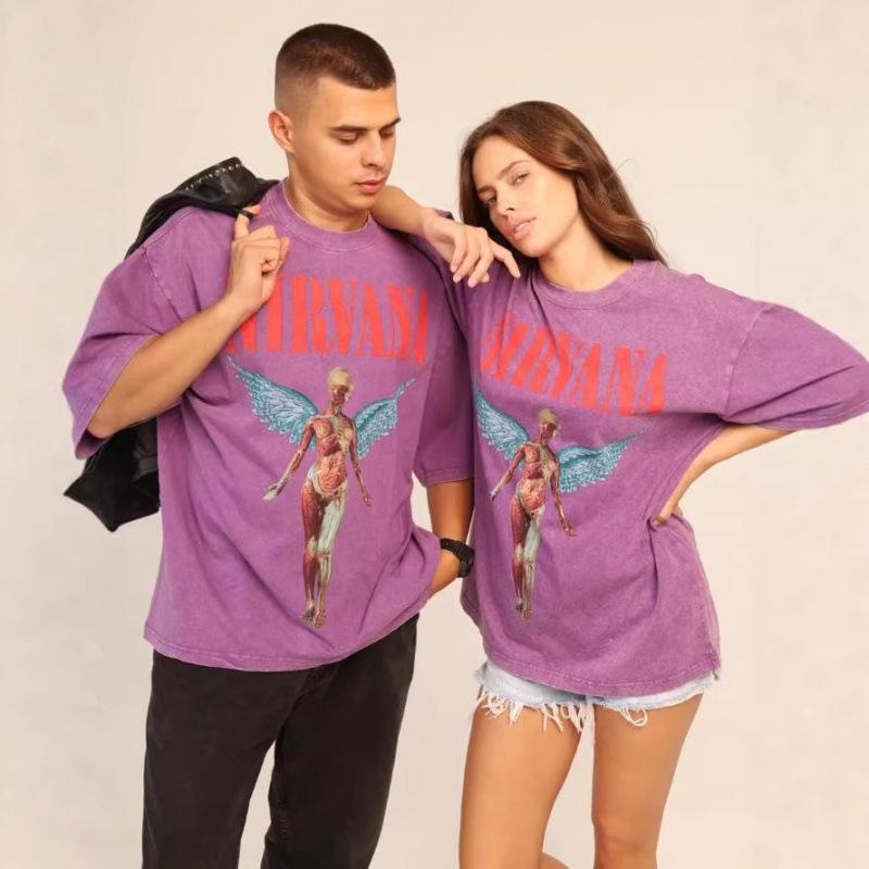 Retro American Streetwear Short Sleeve Top S