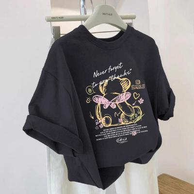 Stampa Giapponese Retrò Cotone Puro Ort Sve T-shirt Larga da Donna Design Estivo Casual Comodo Top Quali Marca