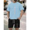 California Letter Print Men's Two Piece Set, Short Sleeve T-shirt & Drawstring Shorts