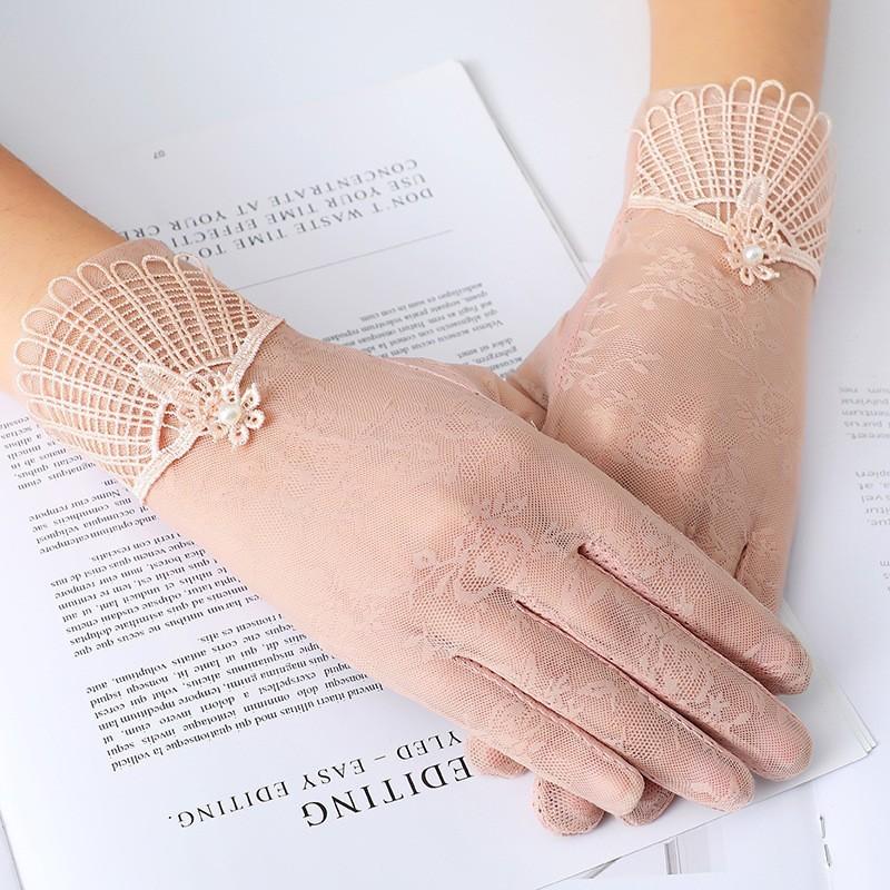 Spring and Summer Women's Sun Protection Gloves Lace Flowers Lightweight Driving Breathable Outdoor Sunshade Cycling Touch Screen Gloves