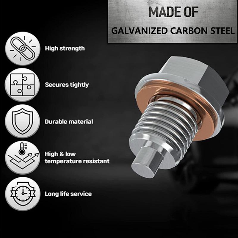 1 Stück Autozubehör Magnetischer Saug-Ablassschrauben mit 5 Dichtungen Neodym-Magnet Edelstahlbolzen Heavy Duty Ölstopfen