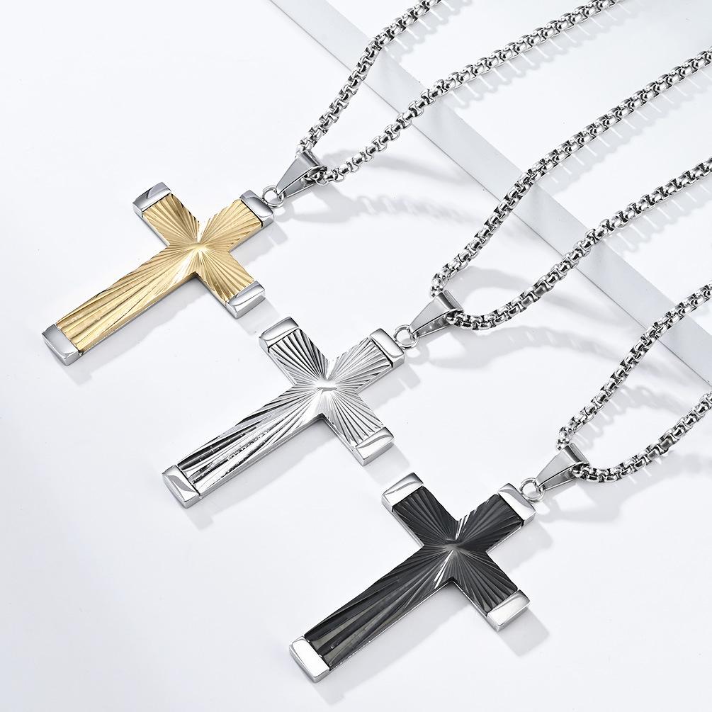 Hip Hop Style Refracted Light Titanium Steel Cross Necklace Mens Personality Niche Pendant Accessories