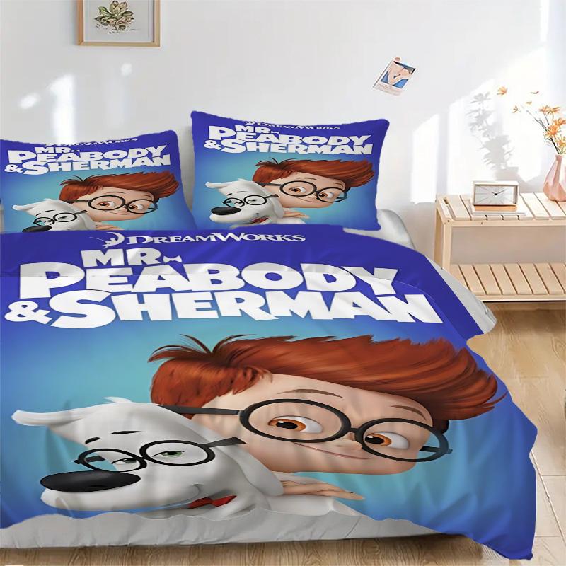Mr Peabody Sherman Print 3Pcs Bedding Set,Duvet Cover with 2 Bedro,Pillowcase Home Birthday Gift
