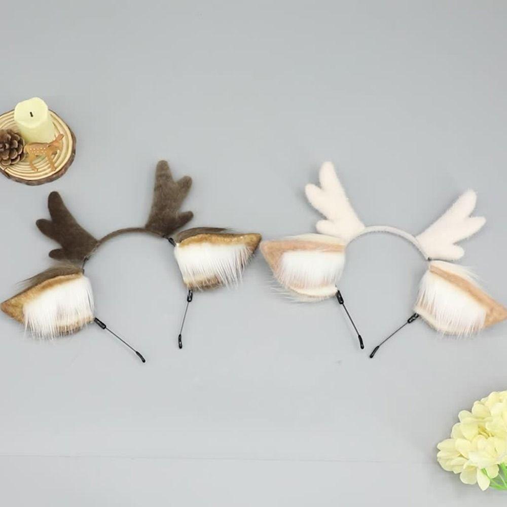 Party Headpiece Reindeer Antler Headband Plush Deer Ears Antler Hair Hoop Head Hoop  for Kids Adult