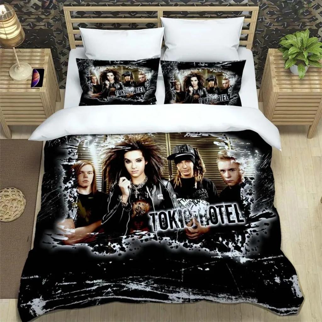 Täcke Tokio Hotel Band Tryckt Sängklädesset Rockband HD Täcke För Barn Sängklädesset Sängkläder Sovrumsinredning