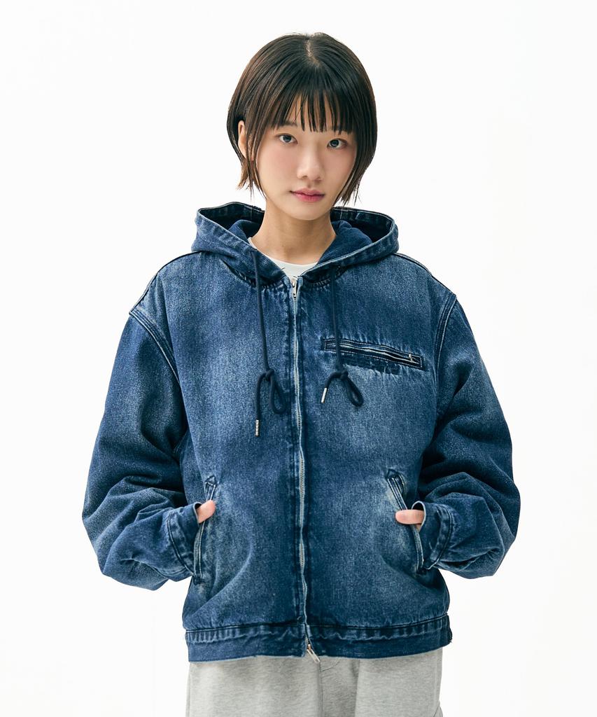 Fdr Heavy Denim Work Hood Quilting Jacket Blue