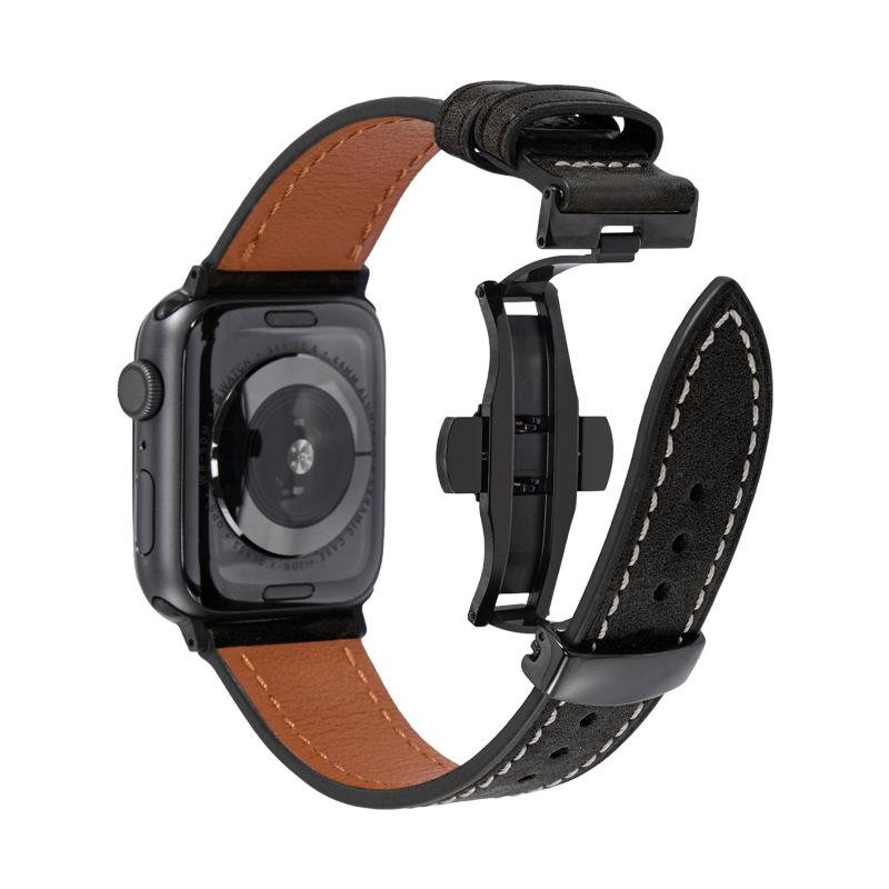 Luxury Genuine Leather Butterfly Buckle Strap for IWatch Serie 3 4 5 6 Se 7 BandFor Apple Watch 38MM 40MM 42MM 44MM
