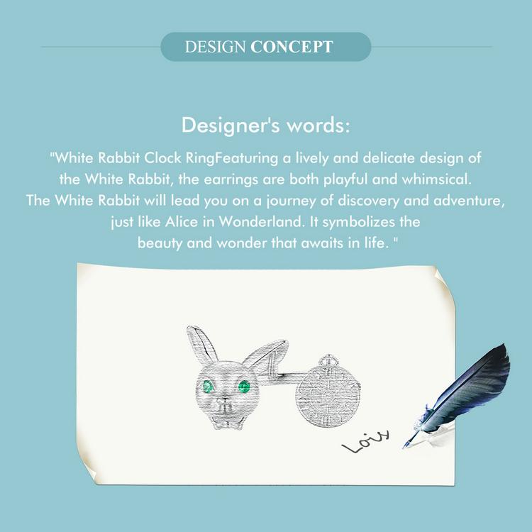 WOSTU 925 Sterling Silver White Rabbit Clock Ring Open Rings Girl Birthday Party dárek