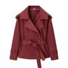 and Winter New Arrivals Women's Clothing Zr European and American Style Foreign Trade Fashionable Versatile Solid Color Belted Short Jacket Coat