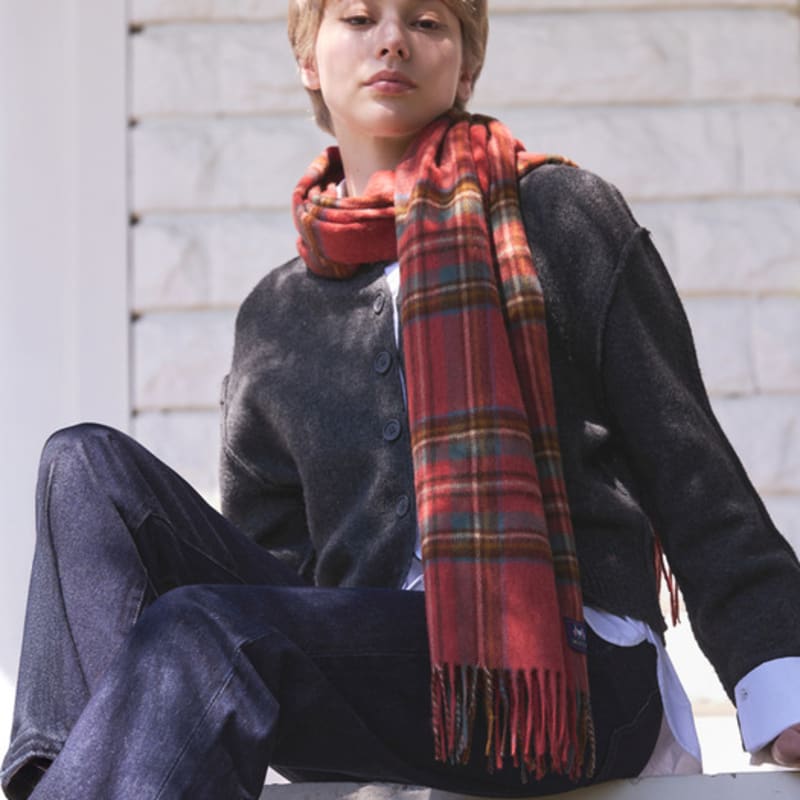 ABRAHAM MOON Merino Wool Shawl Muffler 50cm - Antique Royal Stewart