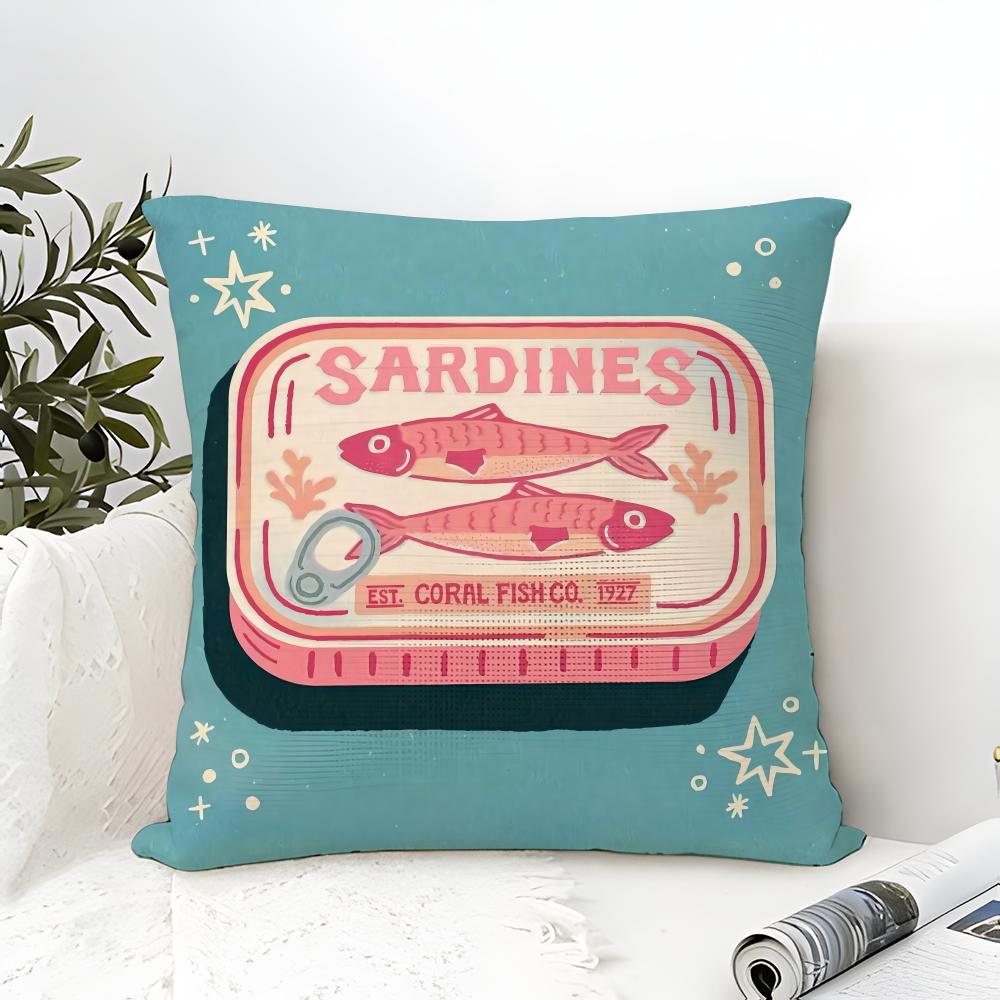 Ocean-Style Canned Sardines Pillow Case Linen Pillow Case Sofa Home Decor Cushion Cover Cushion Cove