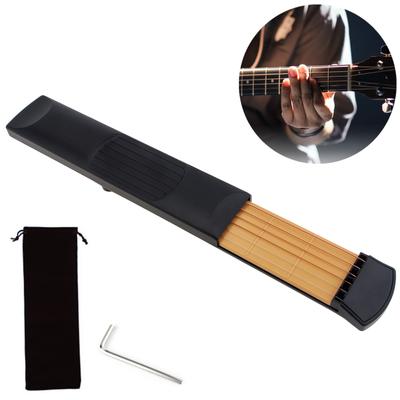 6 String 6 Fret ABS  Fingerboard Portable  Pocket Guitar Practice Tool for Beginner with Tuning Wrench, Velvet Bag, Chord Trainer