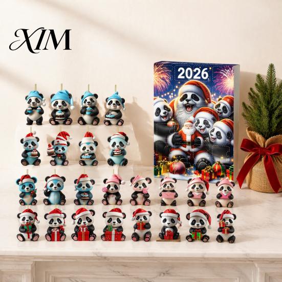 Unique Christmas Gift Panda Advent Calendar, 24 Days Countdown Contains Acrylic Ornament Set Ornaments, Cute Hanging Decorations for Tree Home