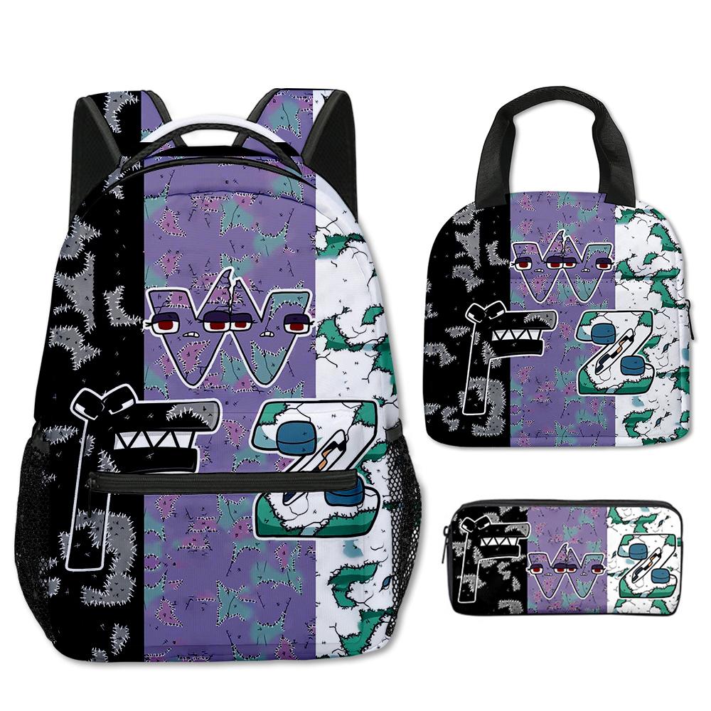 Classic Popular Funny Alphabet Lore 3D Print 3pcs/Set School Bags Travel Notebook Backpack Portable Lunch Bag Pencil Case