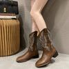 New Style High Boots Embroidery Retro Handmade Women's Boot Western Cowboy Pointed Toe Boot Hand Stitching Outdoor Women's Shoes