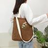 Little daisy corduroy women's shoulder canvas bag, art student make-up bag, leisure college wind crossbody shopping bag