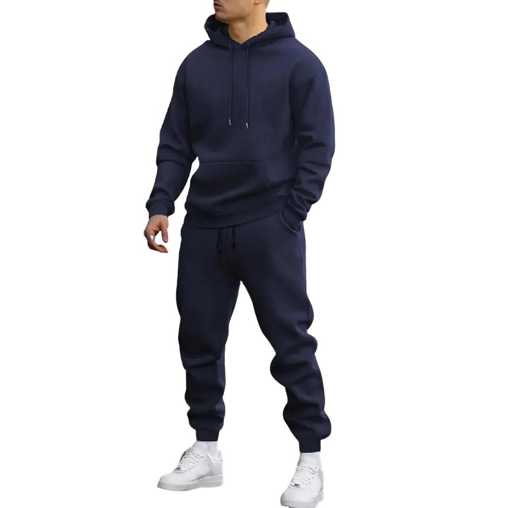 Herren Casual Sport Einfarbig Kapuzenpullover Pullover, Langarm Hosen Set