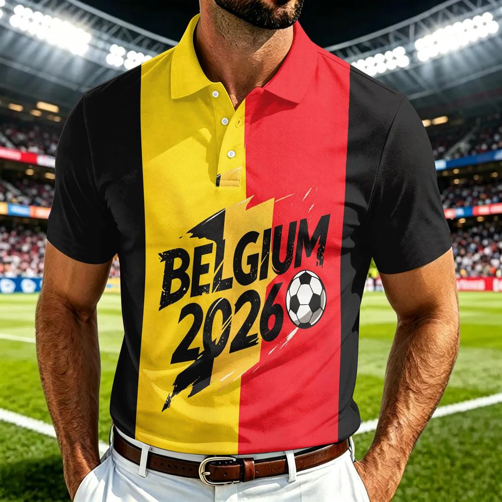 Men's Casual Soccer Print Quick Dry Polo Shirt Lightweight Mesh Breathable Short Sleeve Top for Outdoor Sports and Daily Wear