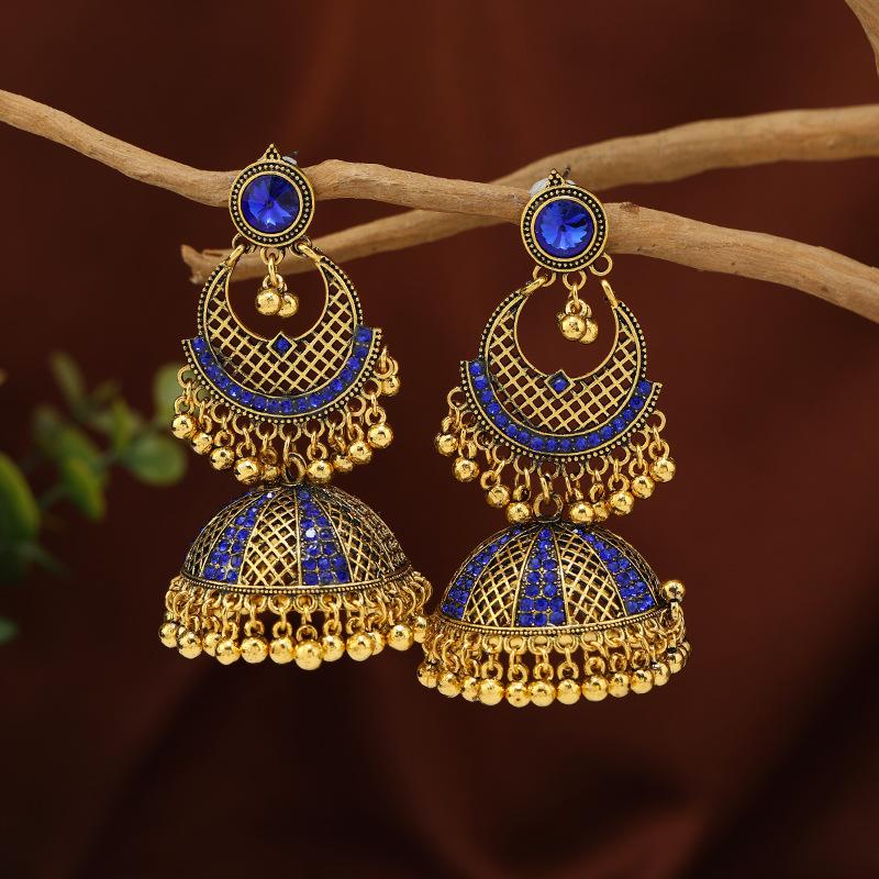 

Женские индийские этнические серьги Женские винтажные полые хрустальные серьги-подвески с кисточками в виде фонариков синий