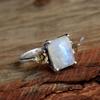 Natural Moonstone Citrine Ring Solid 925 Sterling Silver Birthstone Jewelry Statement Ring