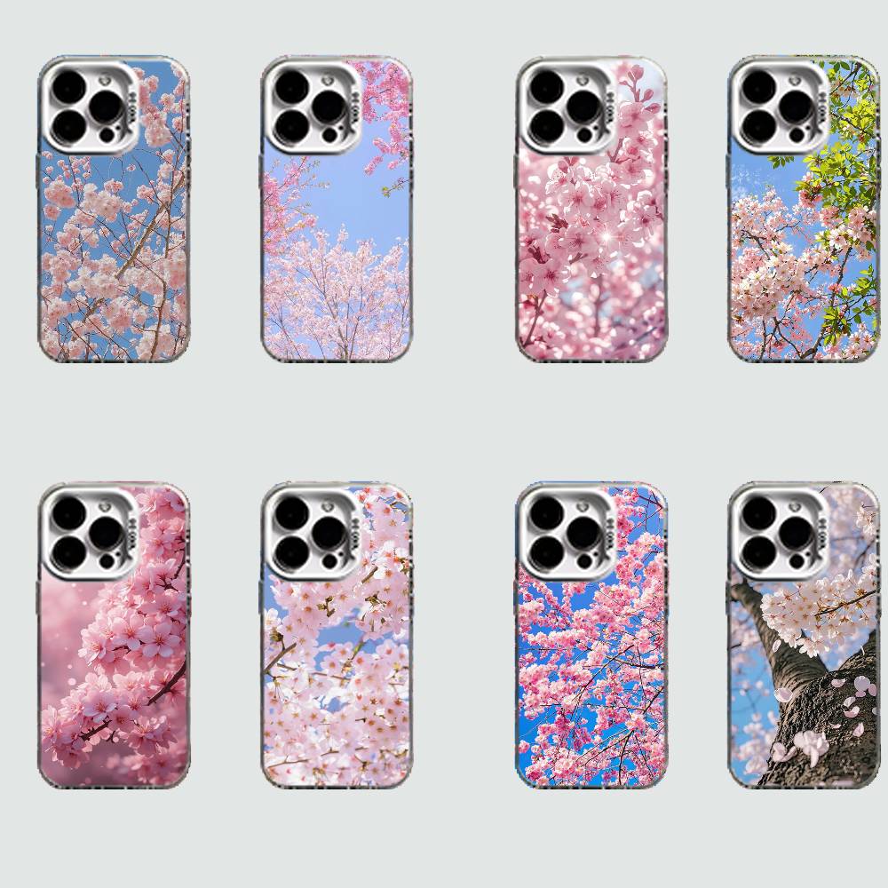 Pink Sakura White Shockproof Phone Case For iPhone 16,15,14,13,12,11,Pro,XS,Max,Plus,Mini,SE