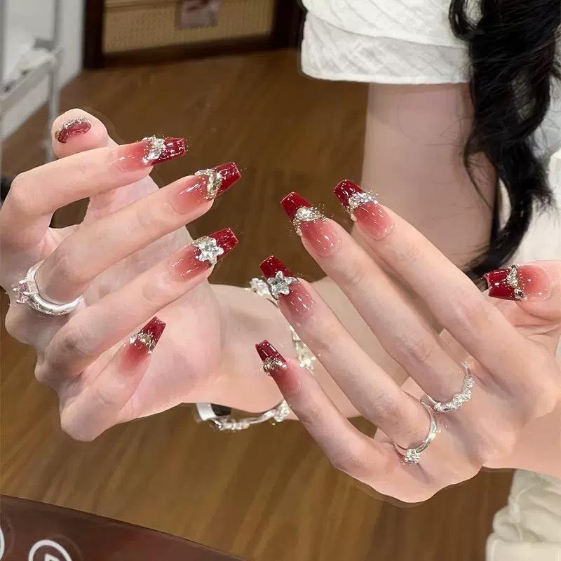 French New Cat's Eye Rhombic Wave Dot Handmade Nail Art Wear Temperament Red Famish Fragrant Style Removable Nail Art Tool