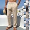 Spodnie męskie bawełniane i lniane, spodnie letnie, spodnie plażowe, ściągacz w pasie