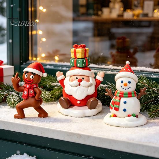 Small Christmas Ornaments for Desk Resin Figurine, Cute Clay Style Santa Snowman Gingerbread Man Figurines Statue, Festive Holiday Tabletop
