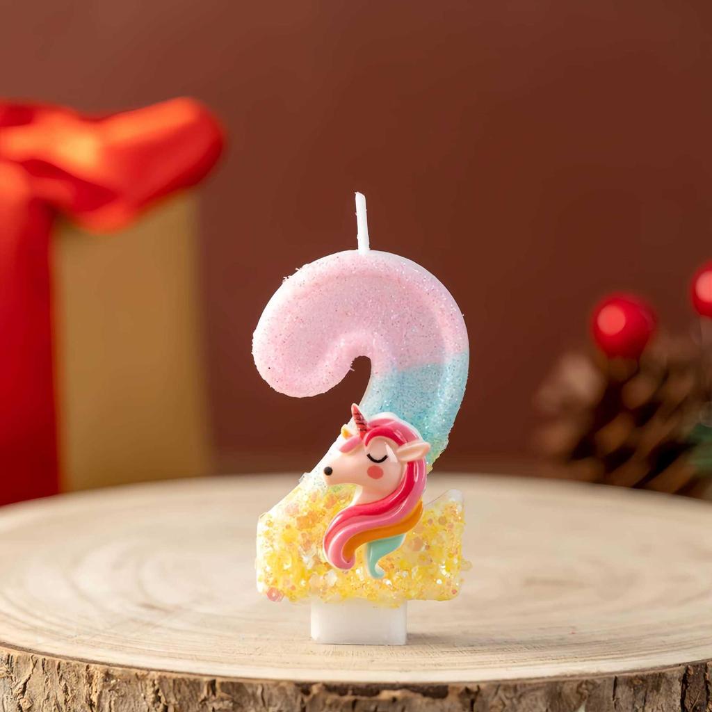 Glitter Unicorn Number Candles 0-9 for Kids' Birthday Cakes