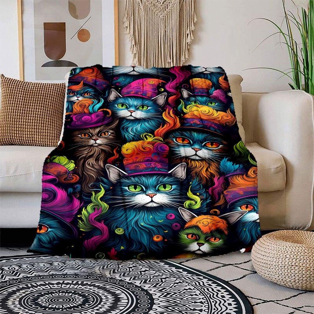 

Colorful Cat Top Hat Collection: Whimsical Pet Accessories for Every Feline Fashionista!Blanket Flannel Throw Blanket for Sofa, Bed, Travel, 150x180cm