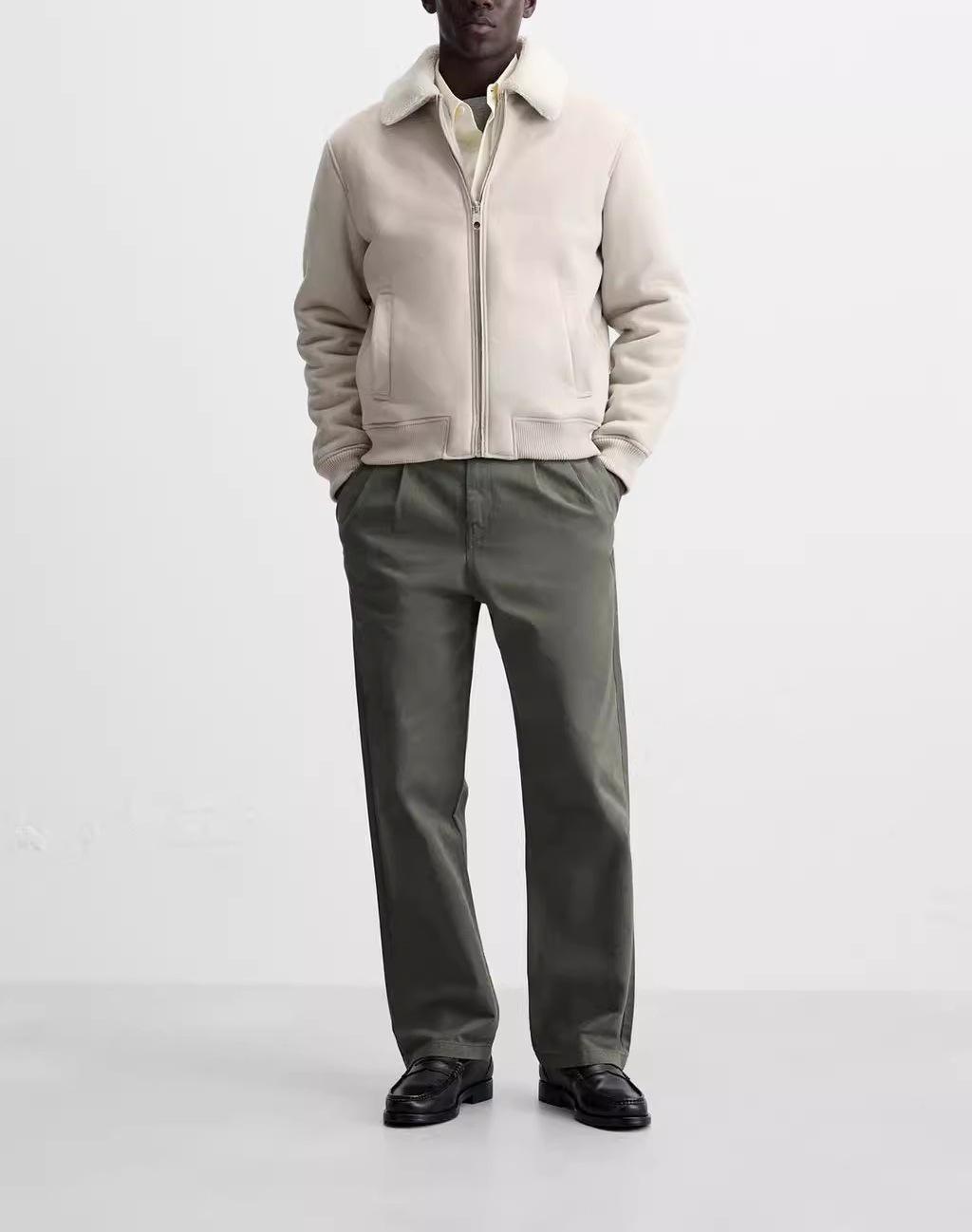 

Men s Plush Fur Collar Jacket - Autumn Winter Collection L брудно-білий