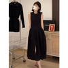Round Neck Chubby Girl Hepburn Style Waist Black Dress Vest