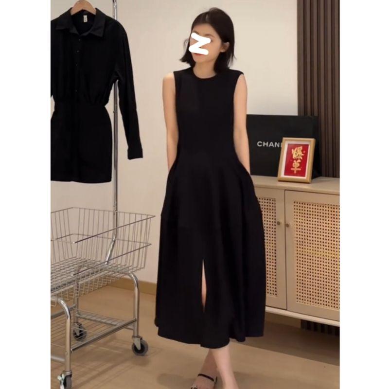 Round Neck Chubby Girl Hepburn Style Waist Black Dress Vest