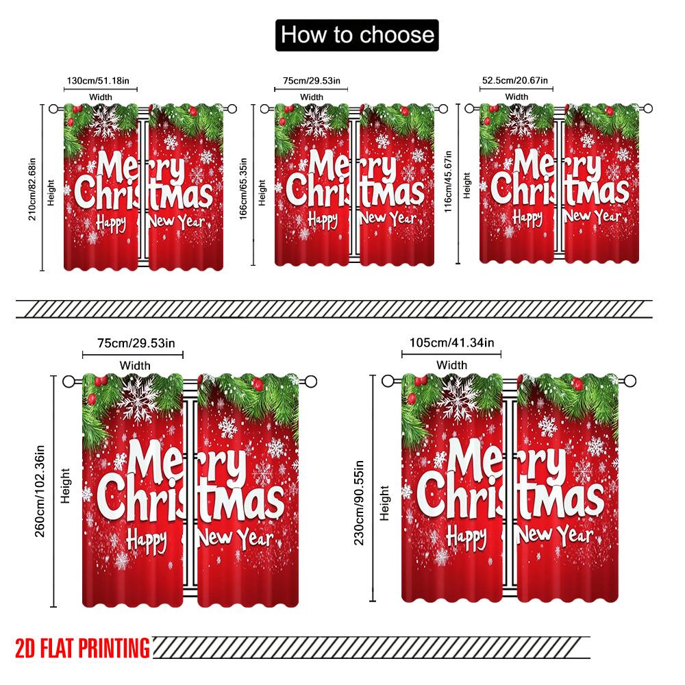 Flat Printing Merry Christmas Popular Curtain New Year Polyester Without Electricity Birthday Party Use Curtains Set Of 2 Made