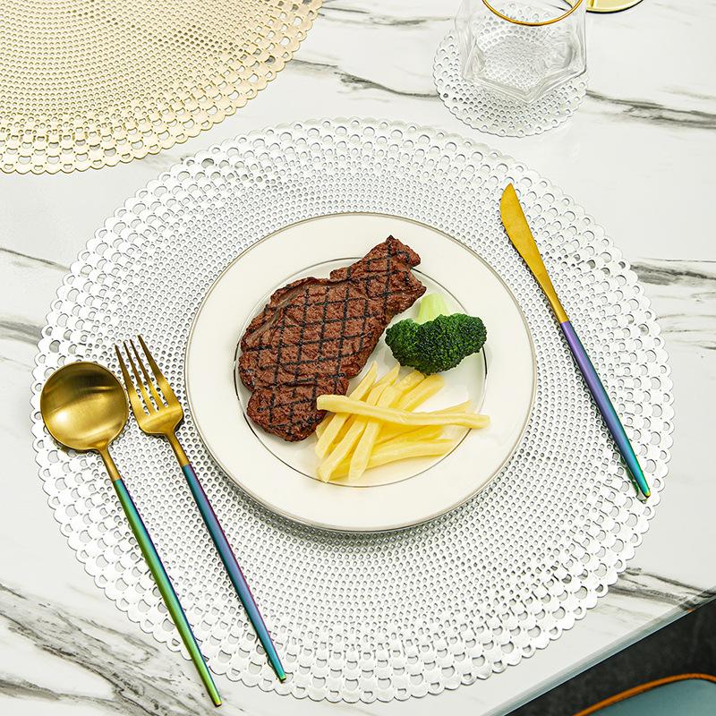 PVC Dining Coaster Set Decorative Table Mat PVC Bronzing Kitchen Supplies Antislip For Restaurant Pure Color Western Food CushionTable Decoration Mat