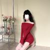 One-word shoulder dress women's long-sleeved cold department high-end hot girl sexy off-the-shoulder waist tight bottom hip skirt