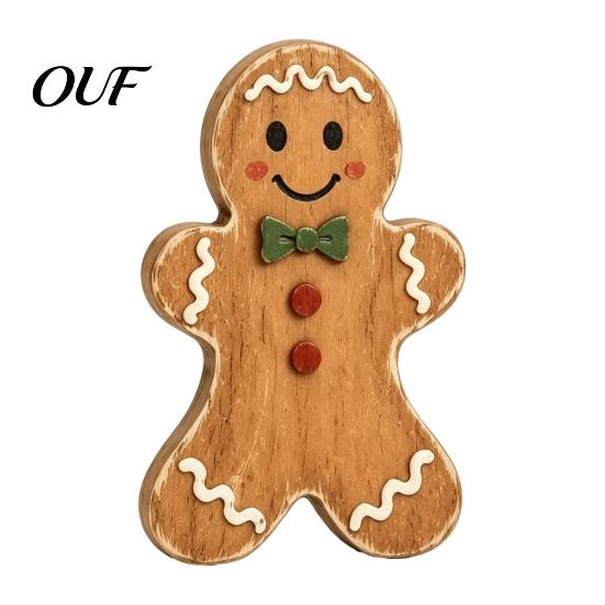 Small Wooden Candy Cane Decor Christmas Gingerbread Man Decor, Rustic Gingerbread, House Figurines, Xmas Window Display Ornaments Tabletop for Mantel