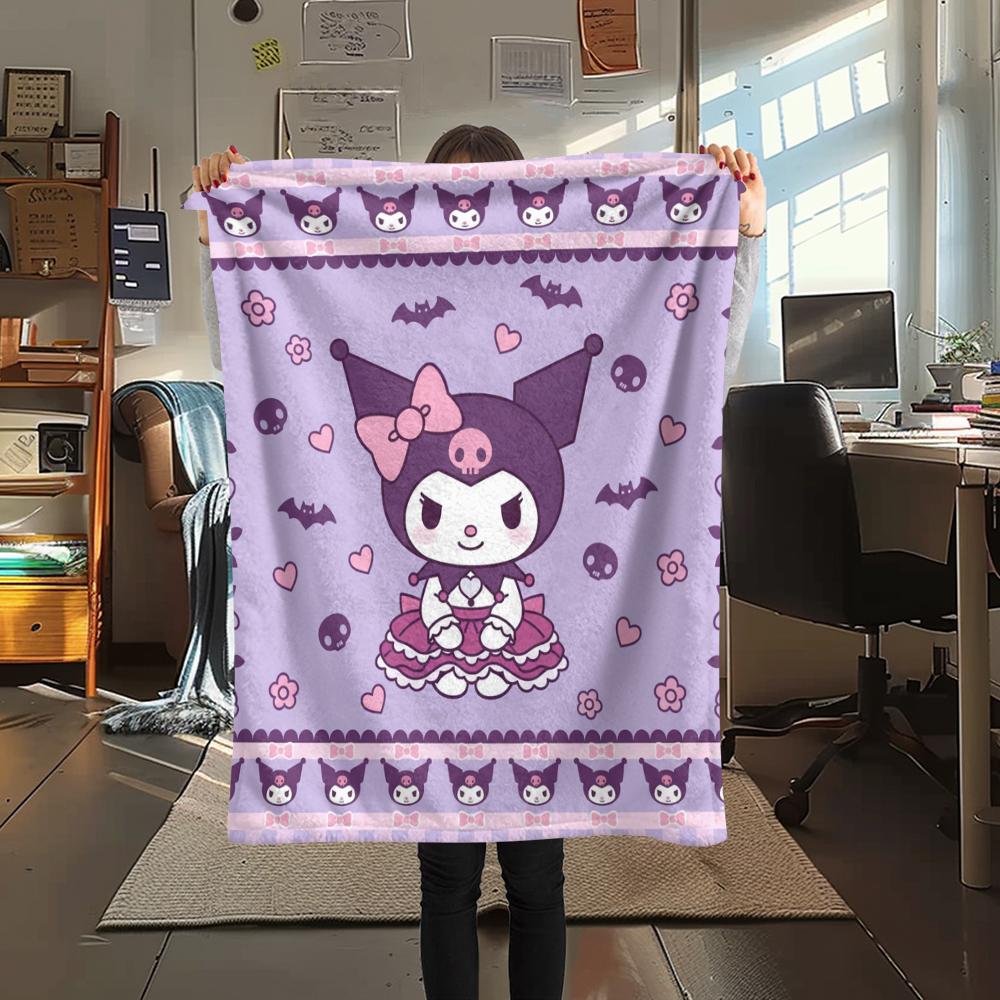 1PC Kuromi Print Flannel Blanket, High quality All Seasons, Home Decor, Warmth and Comfort, Perfect for Christmas Gifts