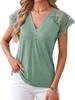 Women S Loose V Neck Short Sleeve Lace Trim Casual Top