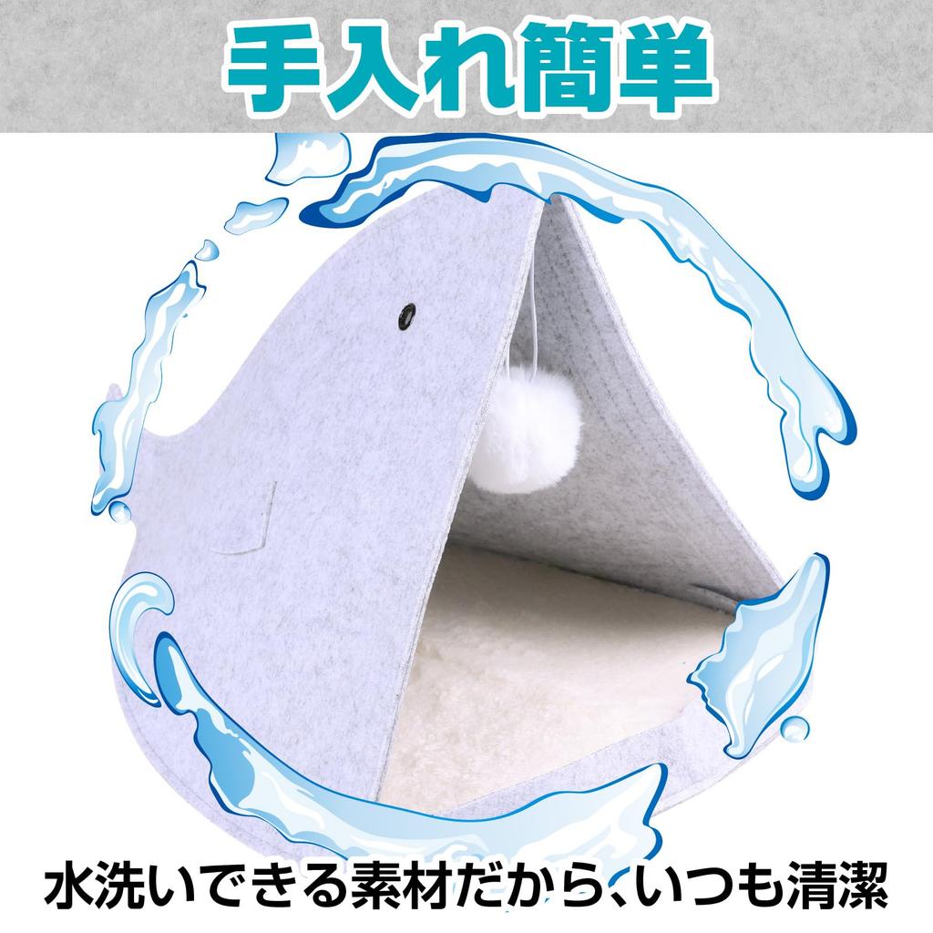 CAWKAY Cat House Shark House Foldable Pet House Cat Sleeping Bag Dome Shaped with Cat Toy and Cushion Indoor Stylish Washable (Blue, Standard)