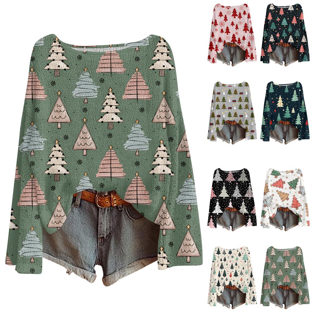 Women's Fashionable Oversized Knitwear Long-Sleeved Christmas Print Top