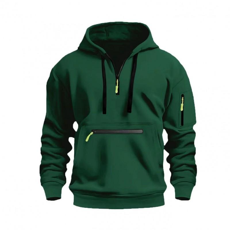 Mens Hooded Sweatshirt Casual Sports Pullover With Multi Pockets Waterproof Zipper Fall Winter