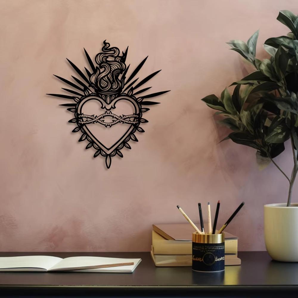 Heiliges Herz Metall Wandkunst Religiöse Figur Christus mit Heiligen Worten Verse Dekoration für Glaube Zuhause Wohnzimmer