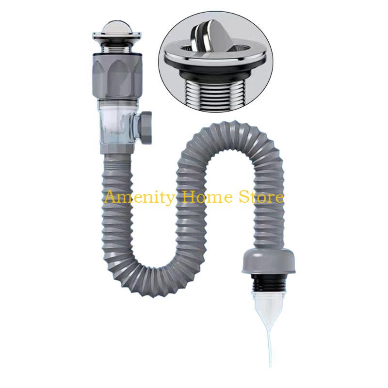 F26C Convenient Sink Drain Solution ABS & Steel Sink Drain Set Drain Pipe Set Preventing Clogs Unpleasant Odors for Bathroom
