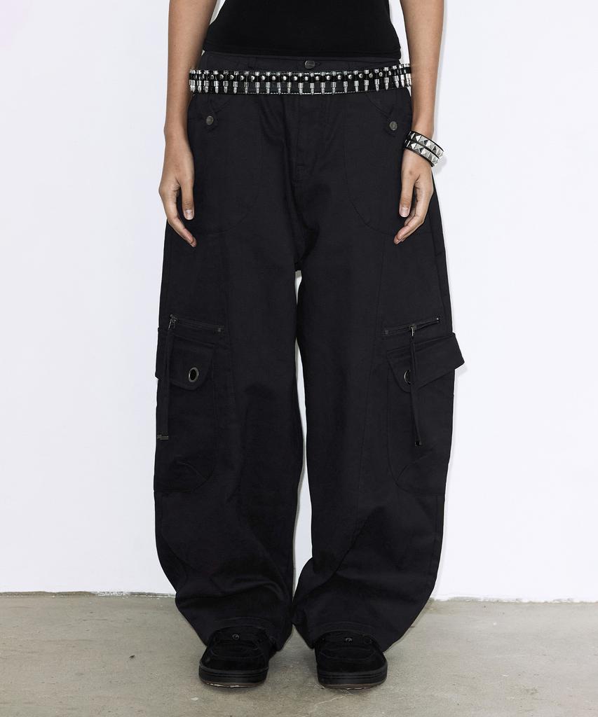 FANCY CLUB Cross Pocket Cargo Pants (Black) F25Zd976