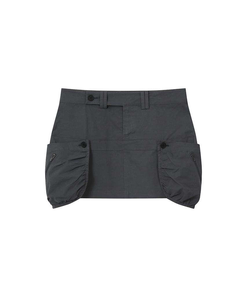 Miseki Seoul Shirring Pocket Mini Skirt Charcoal