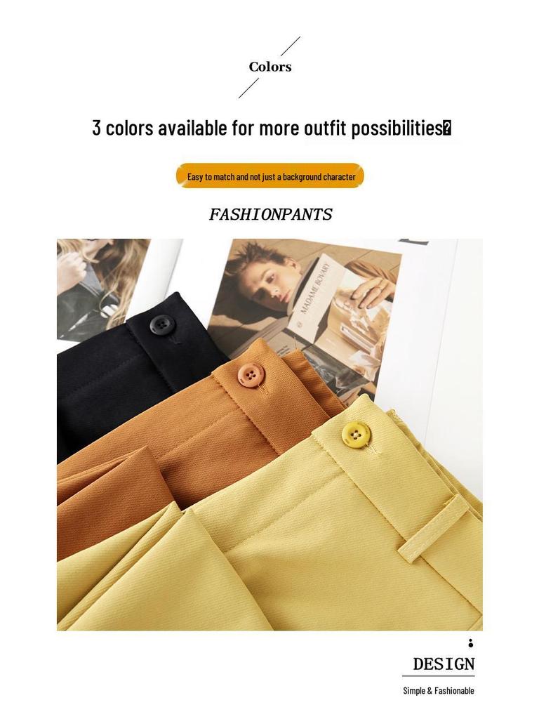 Women's Spring 2026 Nine-Tenth Length Curved Leg Wide-Leg Pants - Loose, Petite, Straight-Leg Suit Style