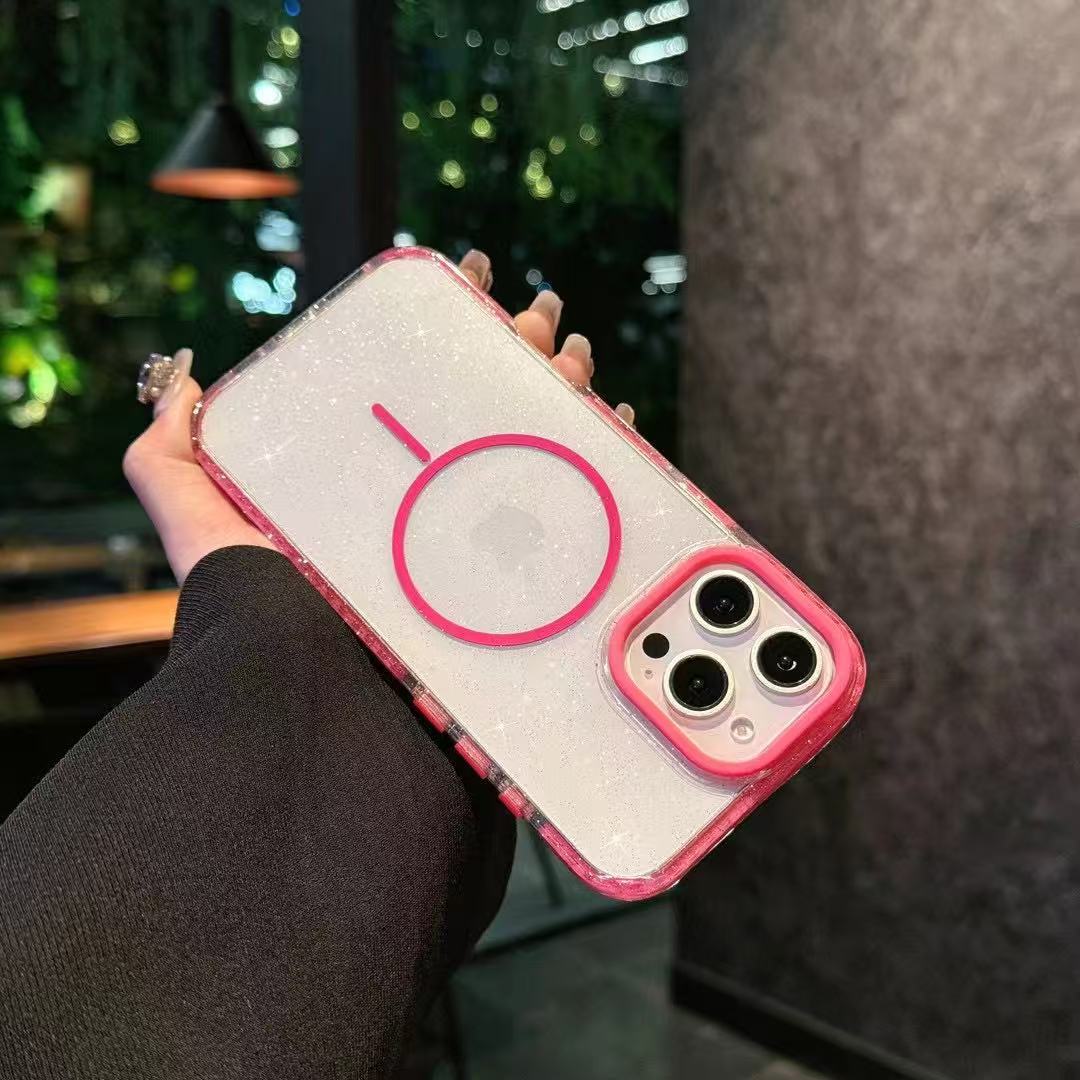 

Star Flash Powder Is Suitable for Thin ring Magnetic Suction of IPhone16ProMax Phone Cases and Apple 15 Dual Color Airbag Protective Cases iPhone16