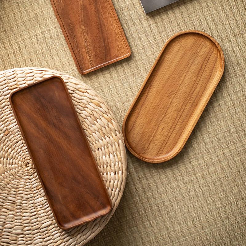 Modern Walnut Wood Rectangular Serving Tray Set